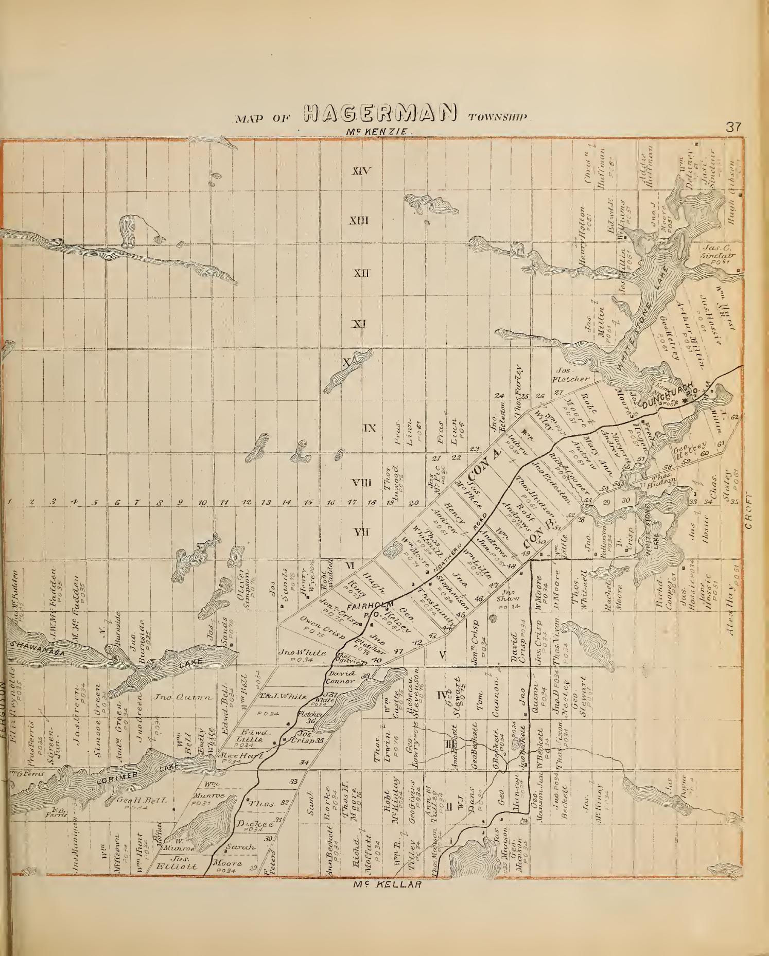 Historical map showing Concessions and Lots for hagerman