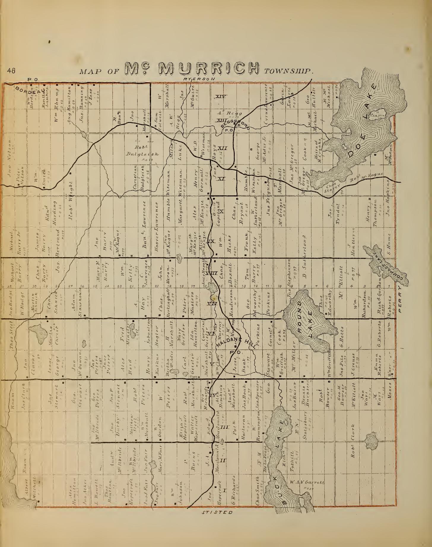 Historical map showing Concessions and Lots for mcmurrich