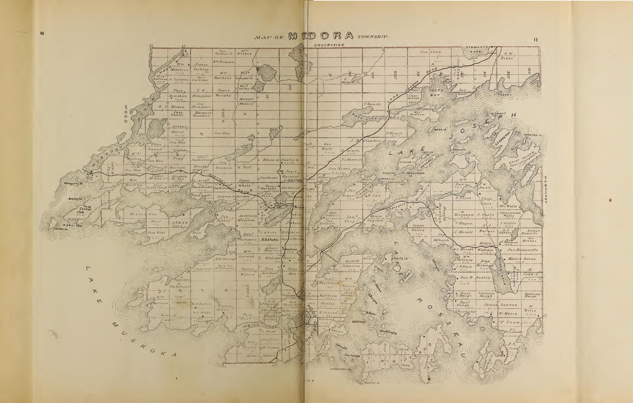 Historical map showing Concessions and Lots for medora Township