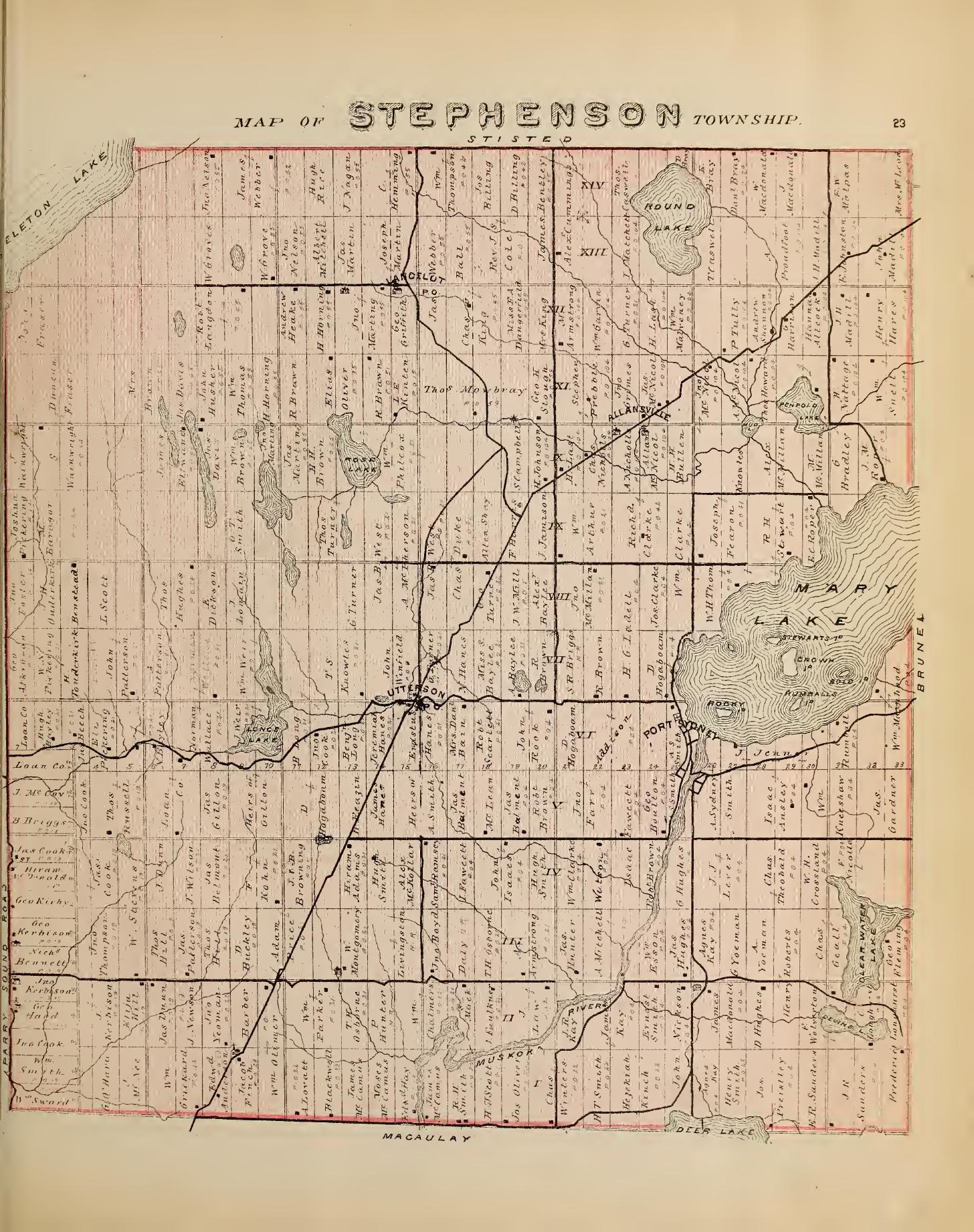 Historical map showing Concessions and Lots for stephenson